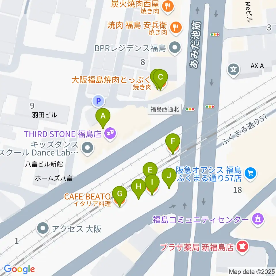 THIRD STONE福島店周辺のファミレス・ファーストフード一覧地図