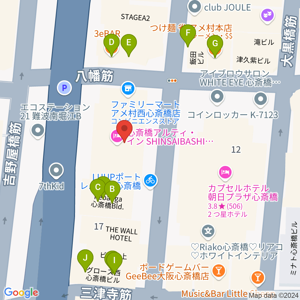 ゴースト大阪周辺のファミレス・ファーストフード一覧地図