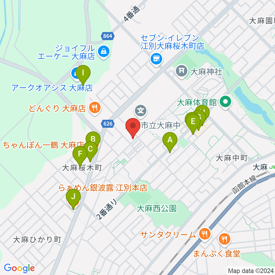 さくらぎピアノ教室周辺のファミレス・ファーストフード一覧地図