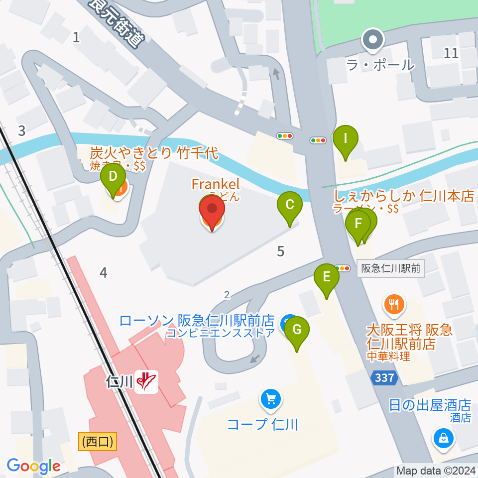 さらら仁川（宝塚市公益施設）周辺のファミレス・ファーストフード一覧地図