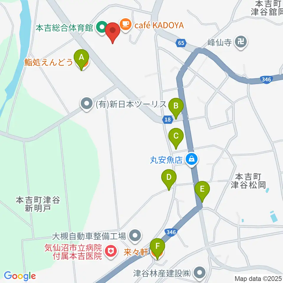 気仙沼市はまなすの館 はまなすホール周辺のファミレス・ファーストフード一覧地図