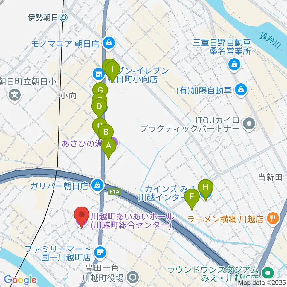 川越町あいあいホール周辺のファミレス・ファーストフード一覧地図