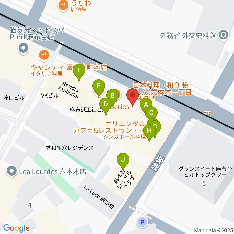 六本木CUBE周辺のファミレス・ファーストフード一覧地図