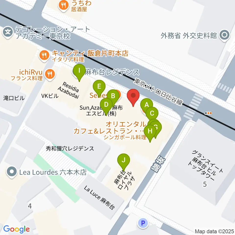 六本木CUBE周辺のファミレス・ファーストフード一覧地図