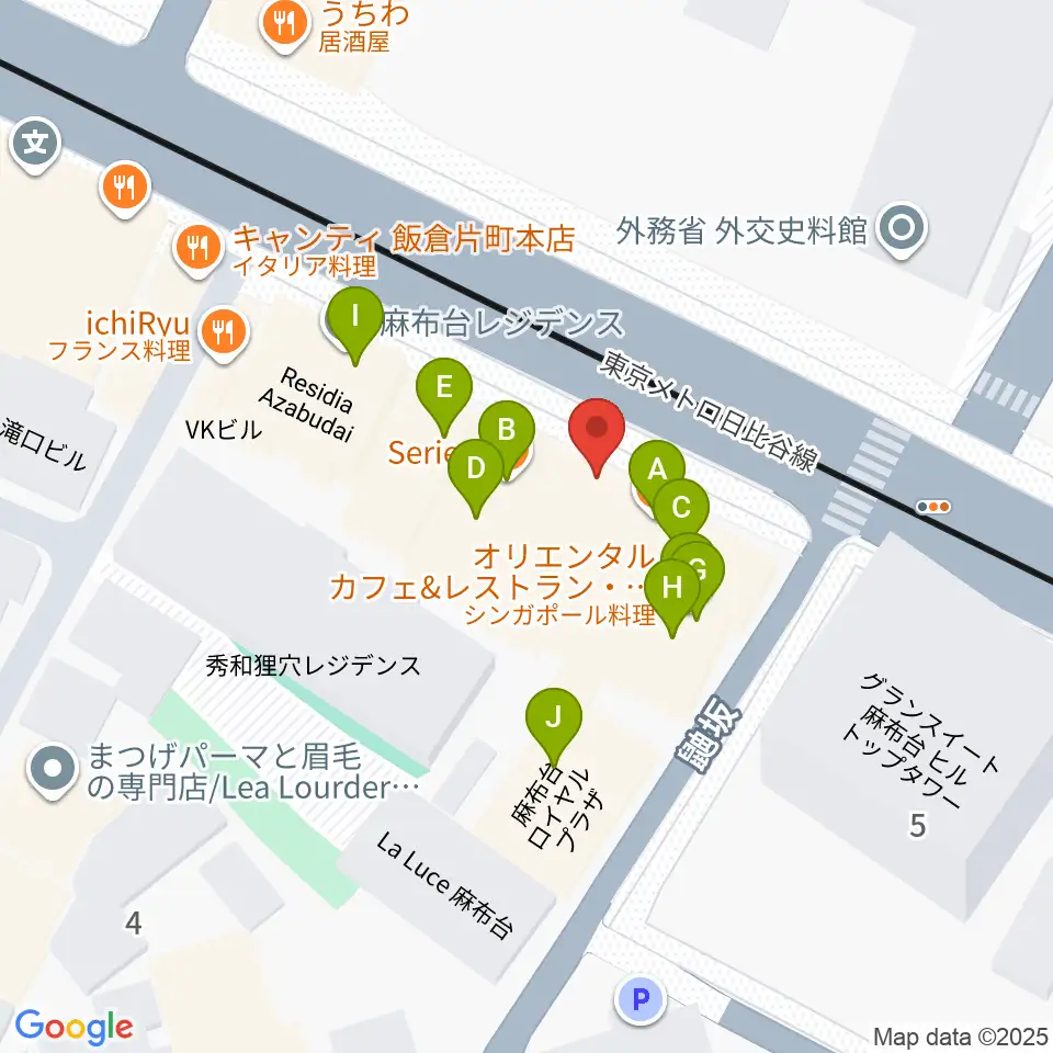 六本木CUBE周辺のファミレス・ファーストフード一覧地図