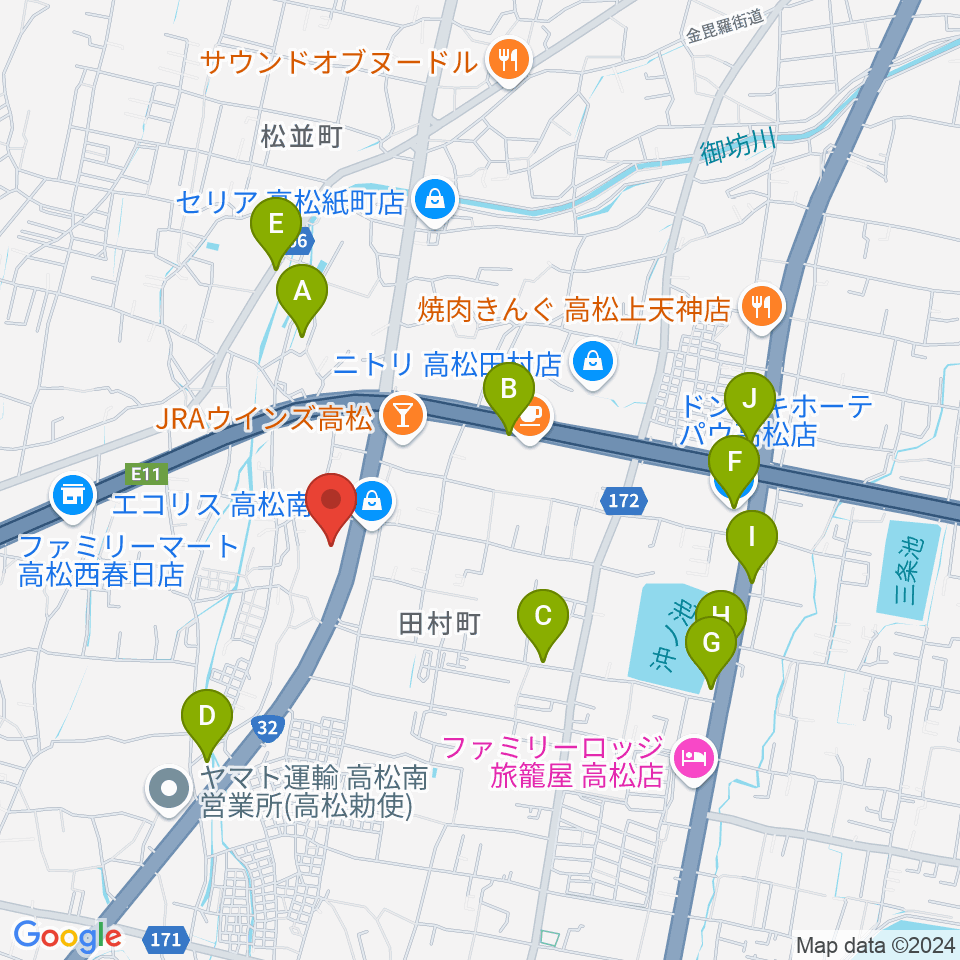 ピアノサロン・フィアカ周辺のファミレス・ファーストフード一覧地図