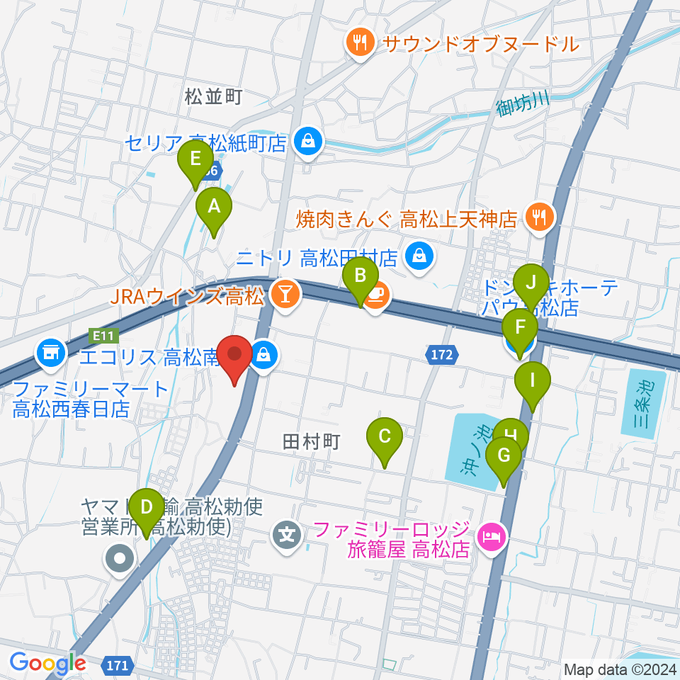 ピアノサロン・フィアカ周辺のファミレス・ファーストフード一覧地図