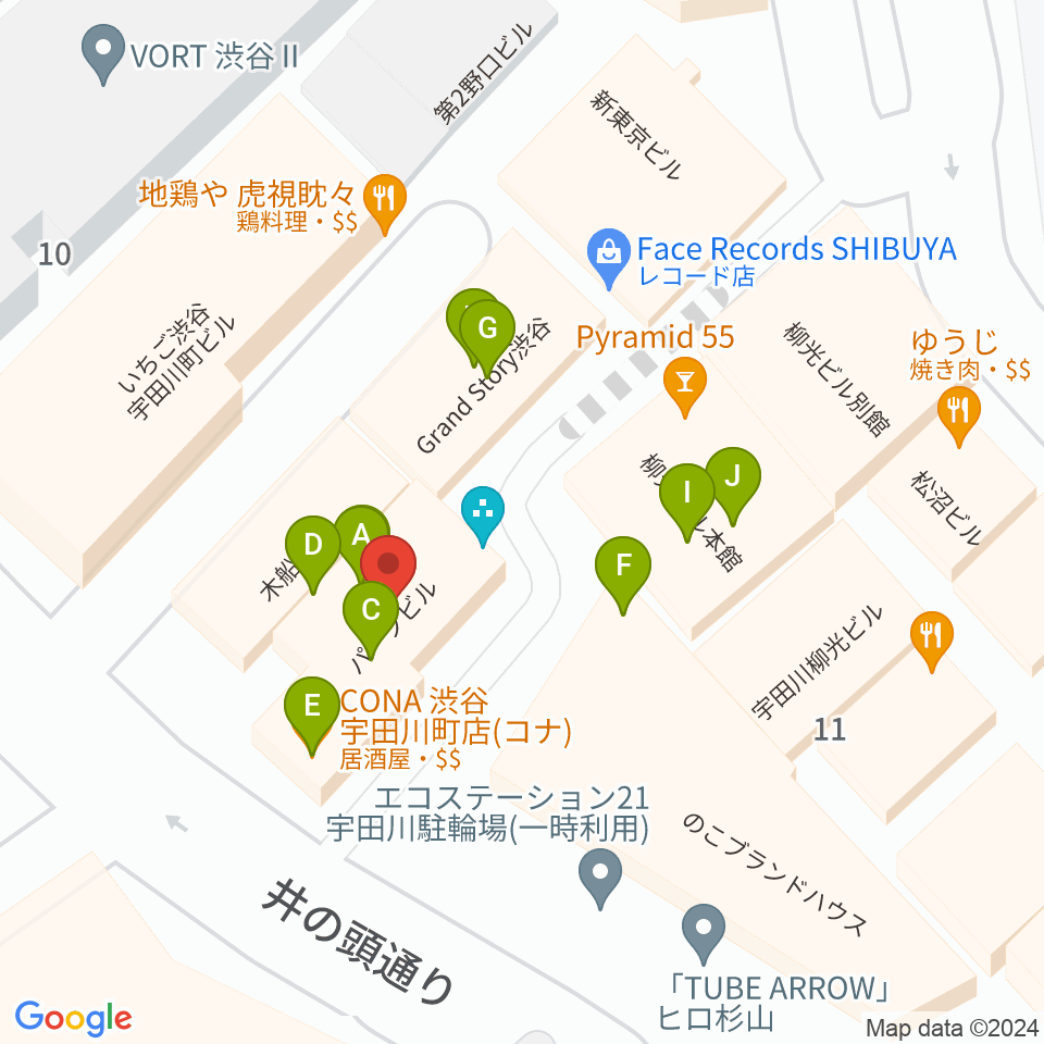 渋谷JUMP周辺のファミレス・ファーストフード一覧地図