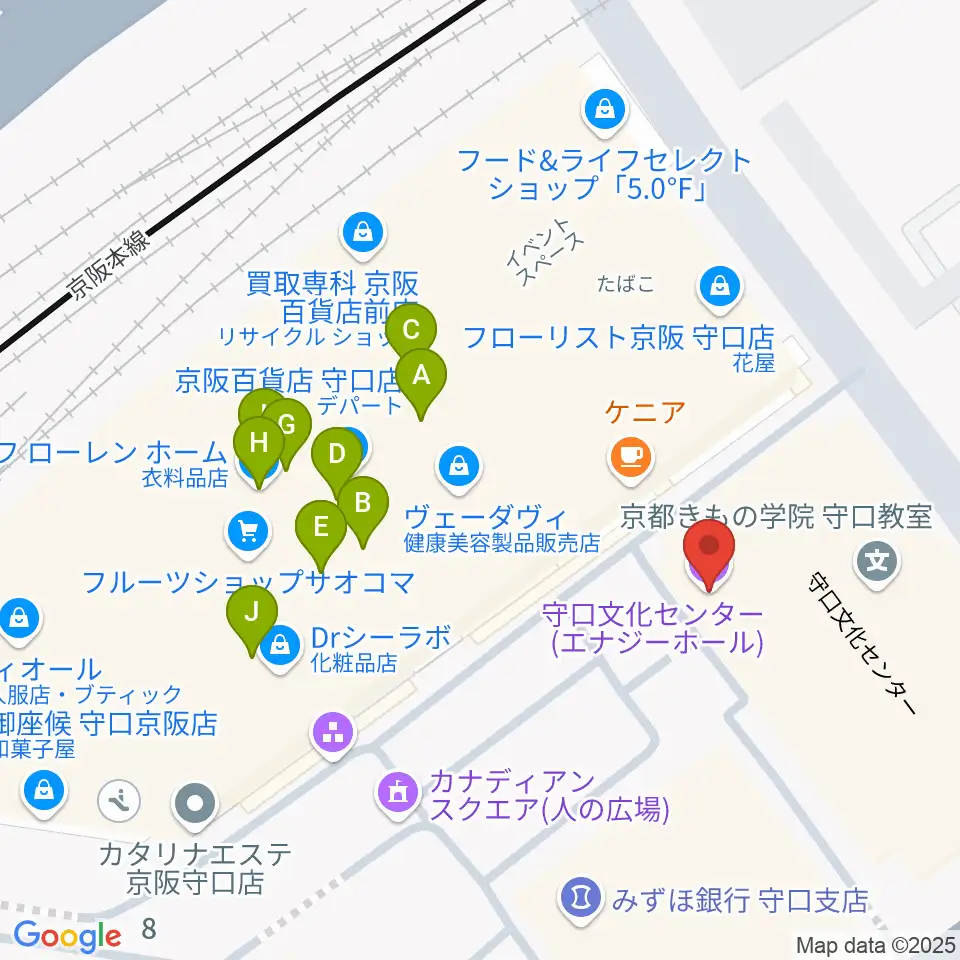 守口文化センター・エナジーホール周辺のファミレス・ファーストフード一覧地図