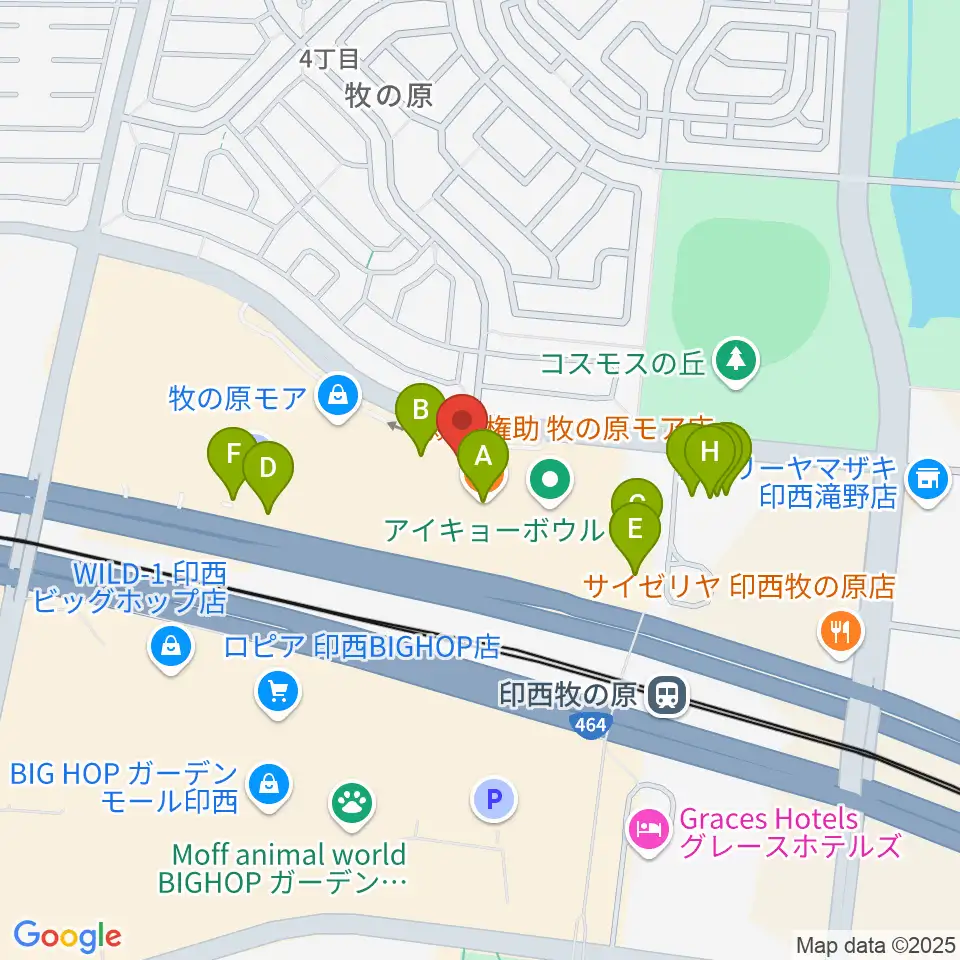 伊藤楽器 ユニスタイル牧の原モアセンター周辺のファミレス・ファーストフード一覧地図