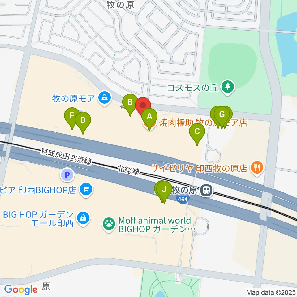 伊藤楽器 ユニスタイル牧の原モアセンター周辺のファミレス・ファーストフード一覧地図