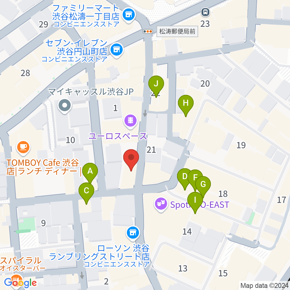 渋谷clubasia周辺のファミレス・ファーストフード一覧地図