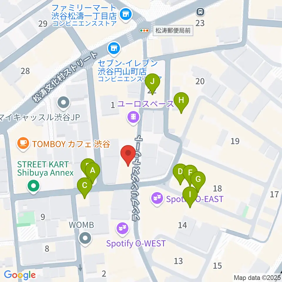 渋谷clubasia周辺のファミレス・ファーストフード一覧地図
