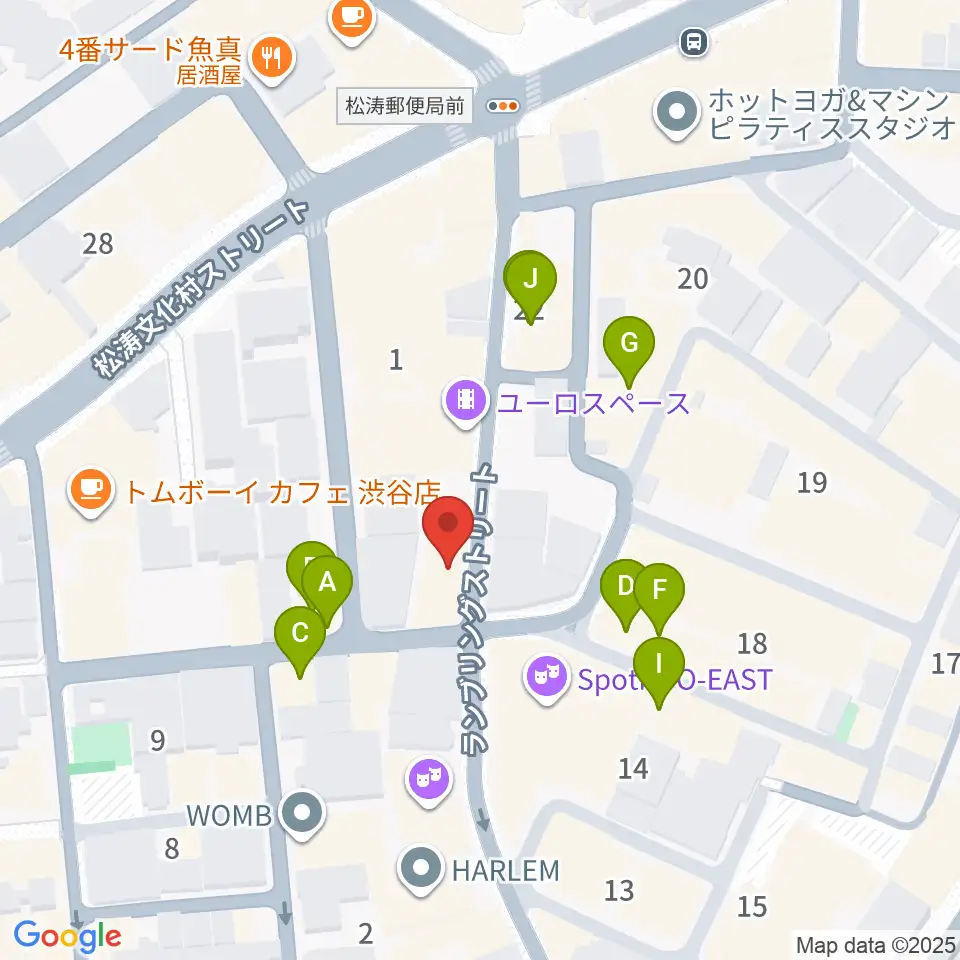 渋谷clubasia周辺のファミレス・ファーストフード一覧地図