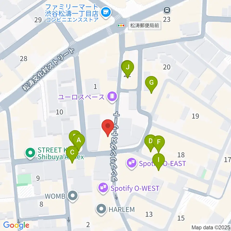 渋谷clubasia周辺のファミレス・ファーストフード一覧地図