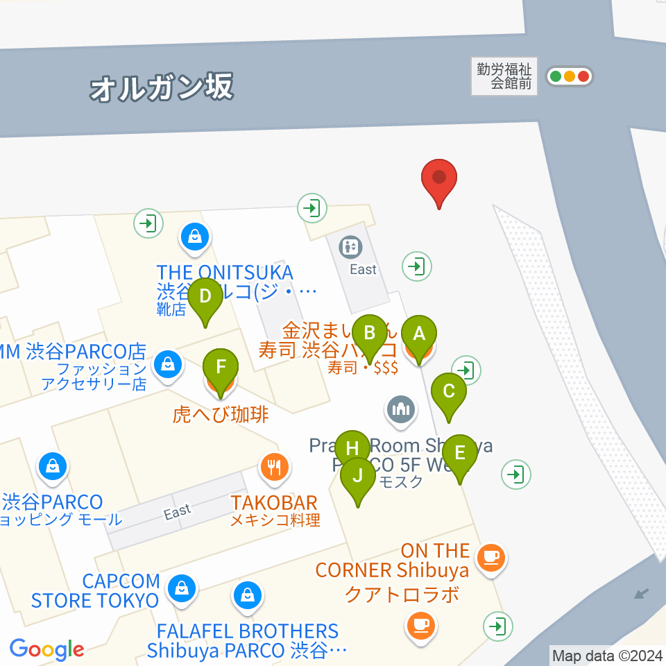 渋谷クアトロラボ周辺のファミレス・ファーストフード一覧地図