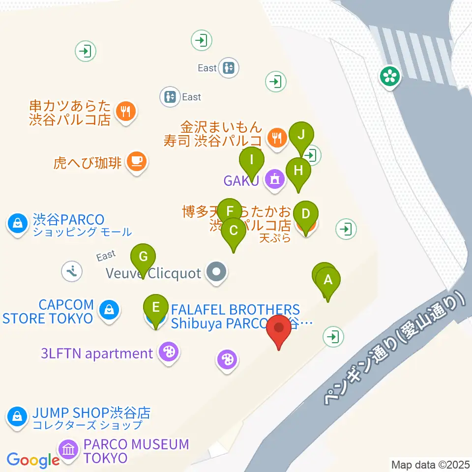 渋谷クアトロラボ周辺のファミレス・ファーストフード一覧地図