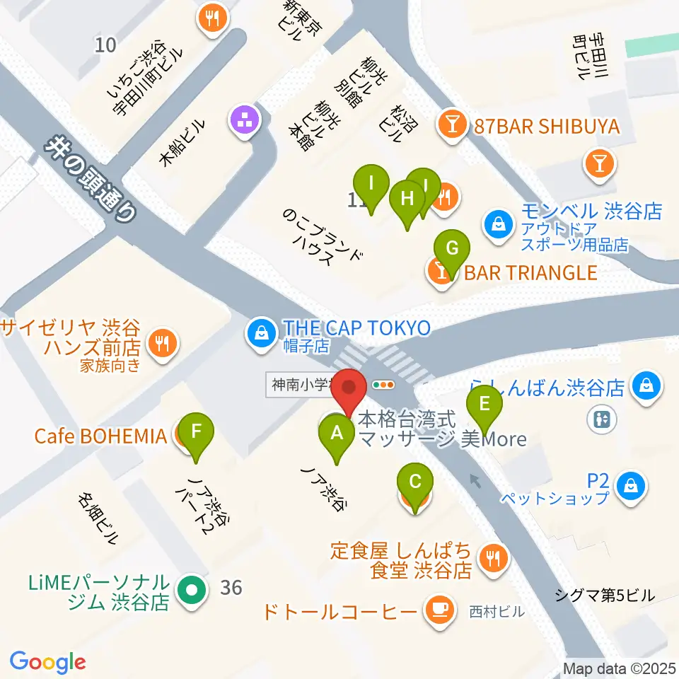 HMV record shop 渋谷周辺のファミレス・ファーストフード一覧地図