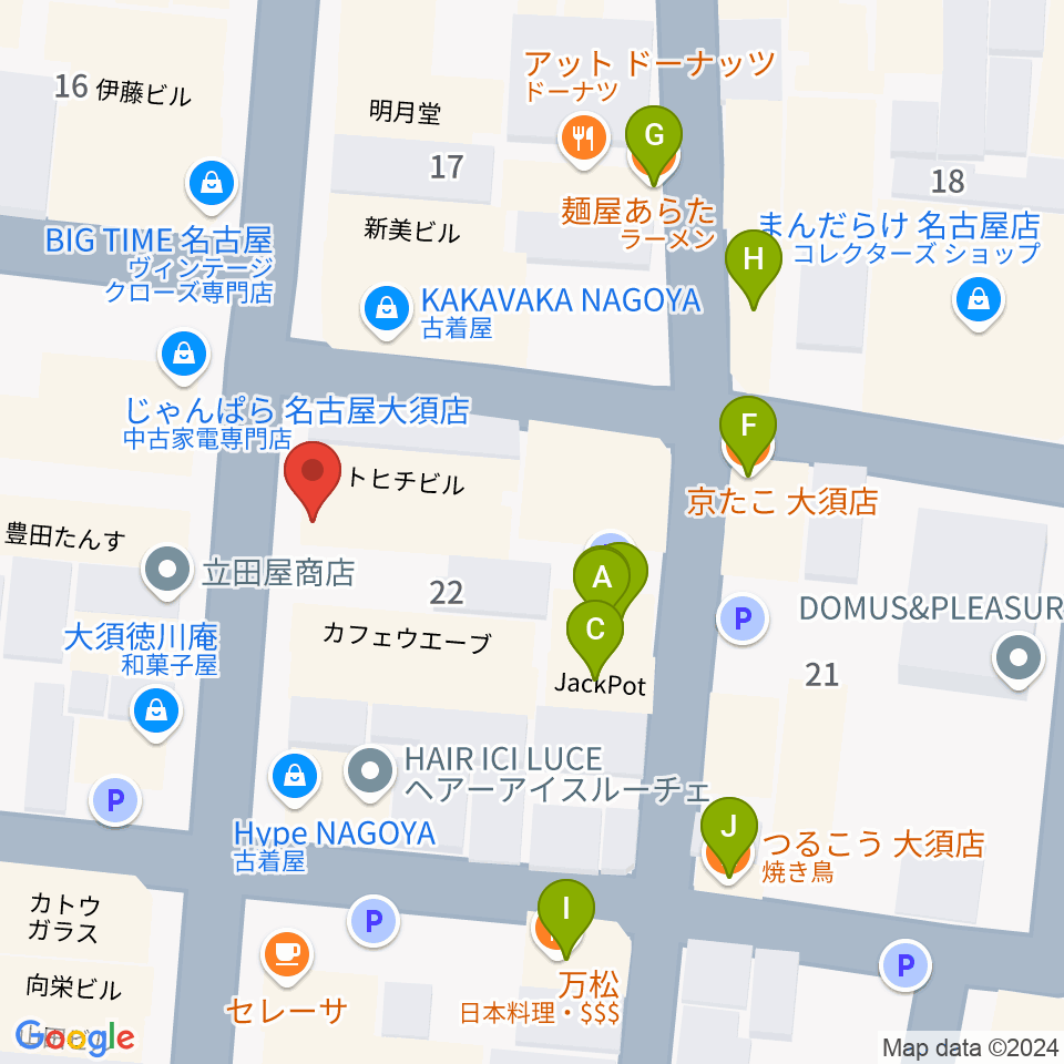 バナナレコード大須店周辺のファミレス・ファーストフード一覧地図