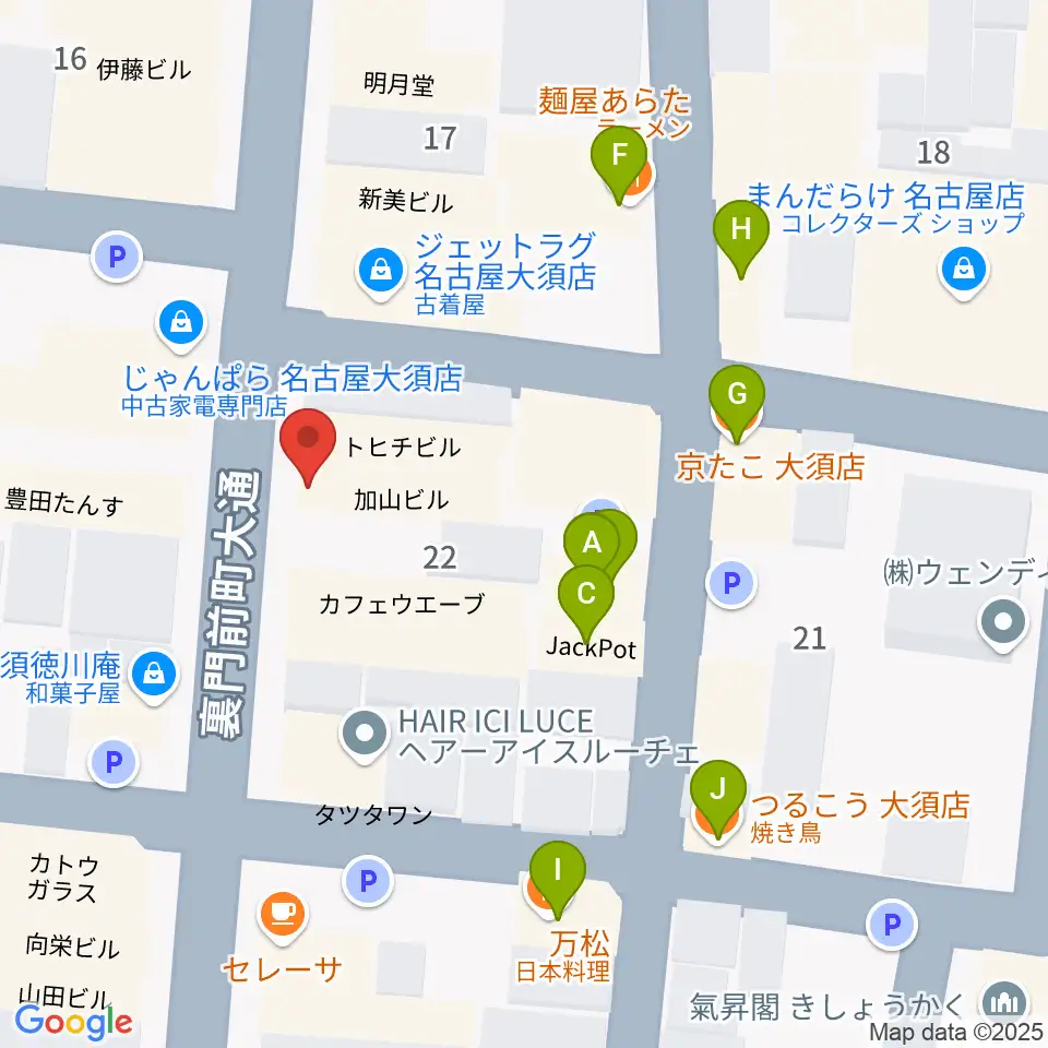 バナナレコード大須店周辺のファミレス・ファーストフード一覧地図