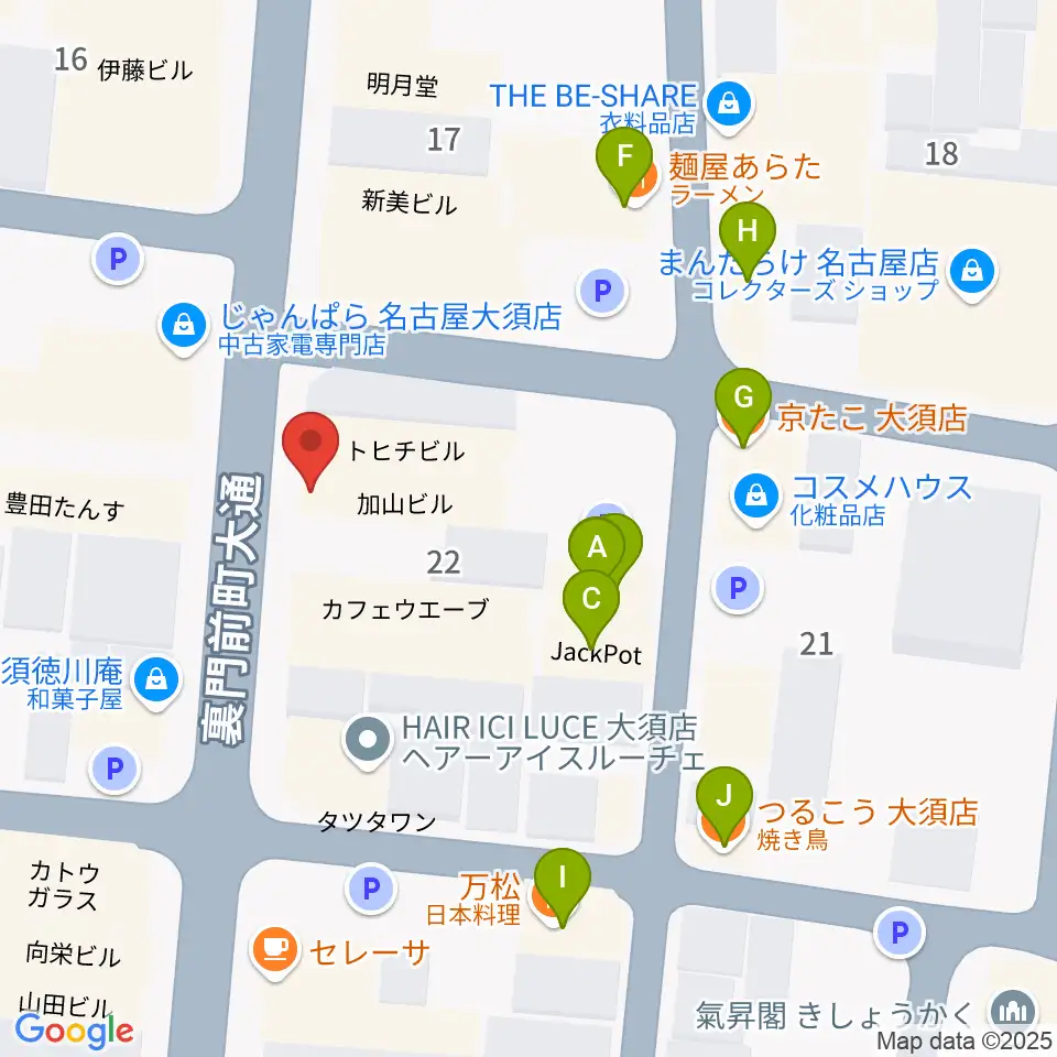 バナナレコード大須店周辺のファミレス・ファーストフード一覧地図
