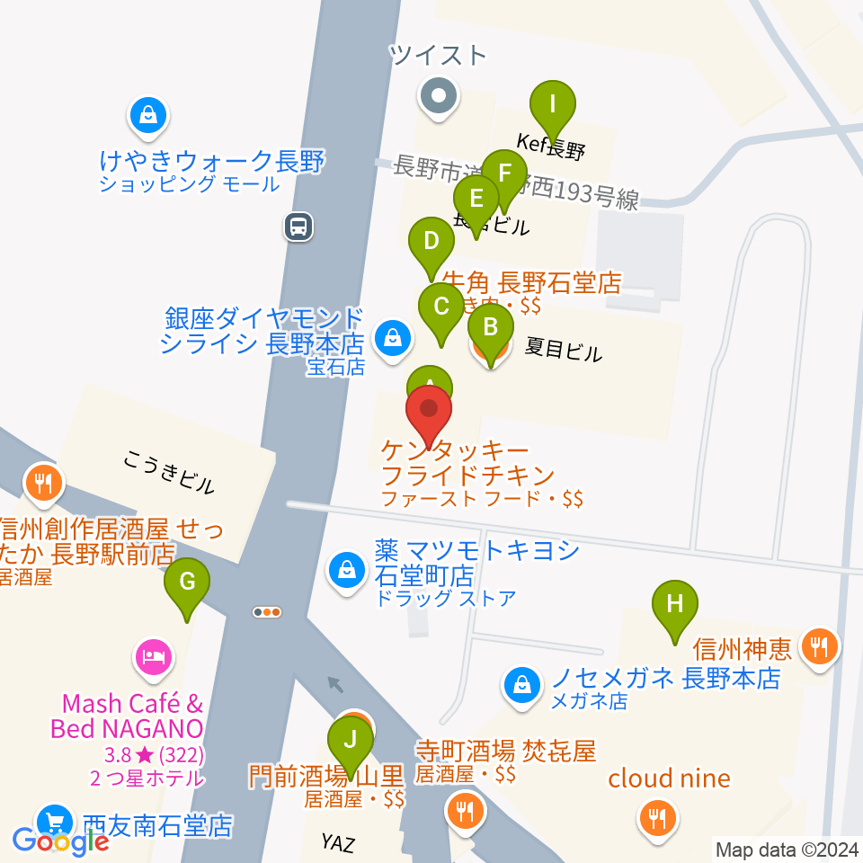 長野Venue周辺のファミレス・ファーストフード一覧地図