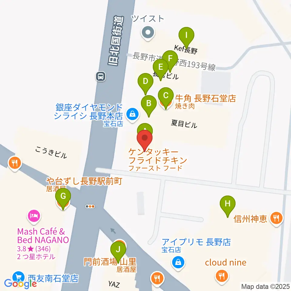 長野Venue周辺のファミレス・ファーストフード一覧地図