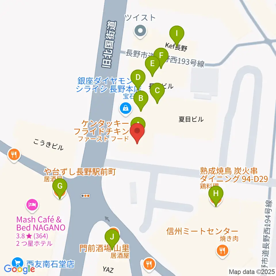 長野Venue周辺のファミレス・ファーストフード一覧地図