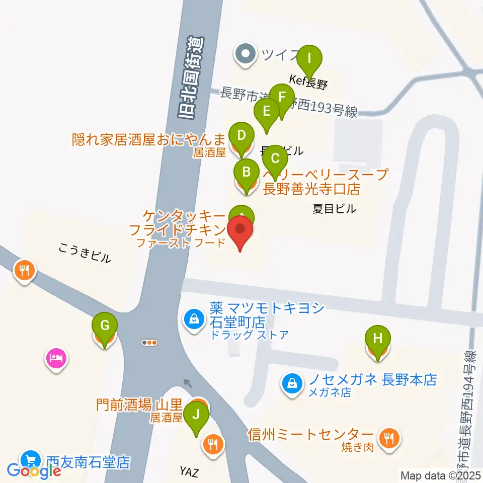 長野Venue周辺のファミレス・ファーストフード一覧地図