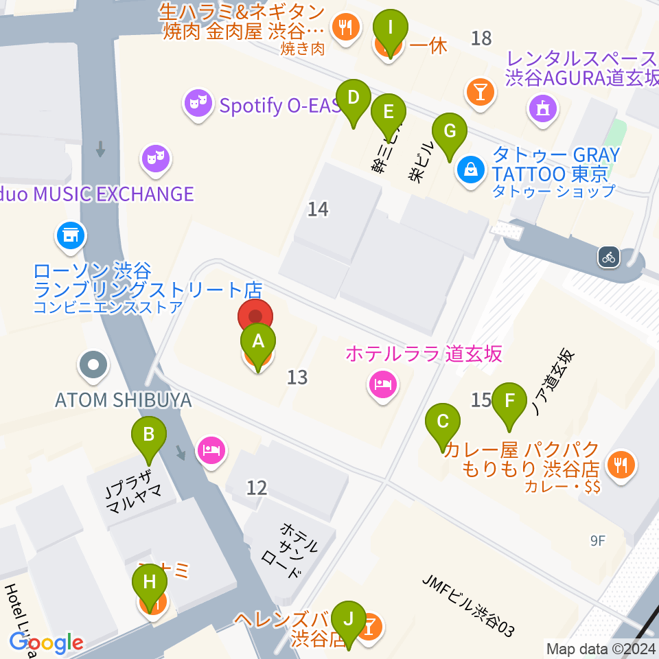 渋谷DESEO周辺のファミレス・ファーストフード一覧地図