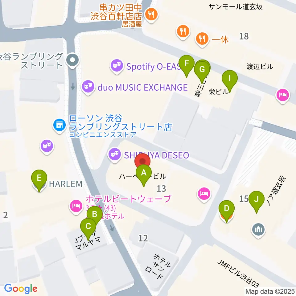 渋谷DESEO周辺のファミレス・ファーストフード一覧地図