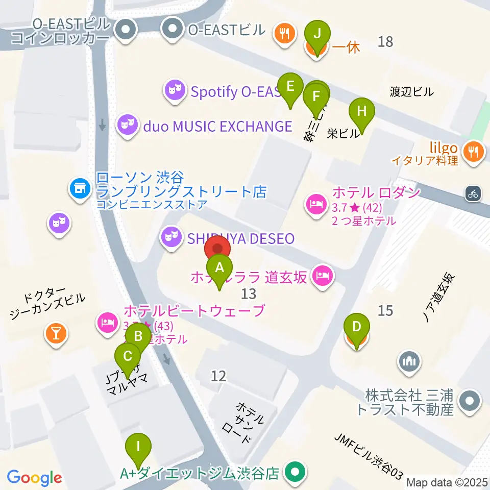 渋谷DESEO周辺のファミレス・ファーストフード一覧地図
