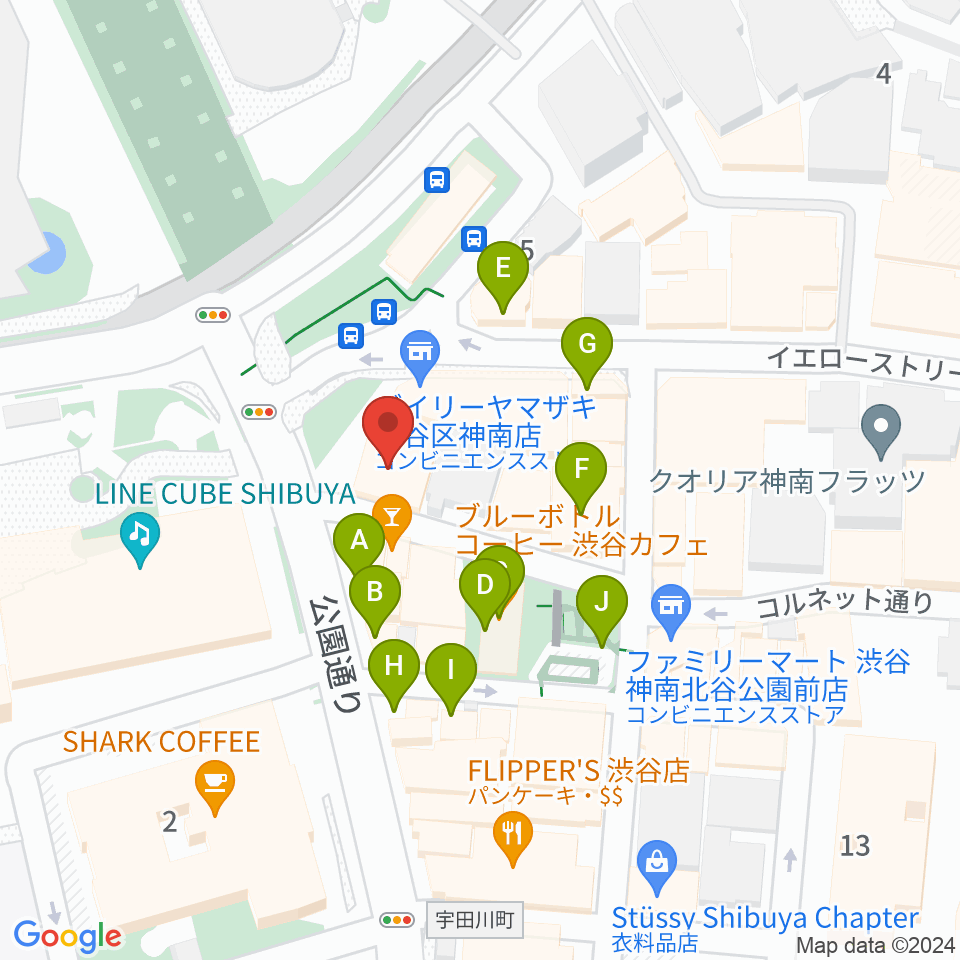 渋谷エッグマン周辺のファミレス・ファーストフード一覧地図