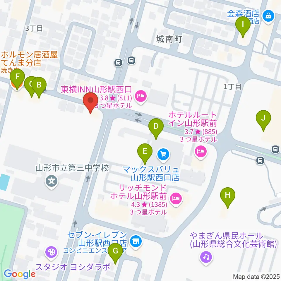 山形RAF-REC周辺のファミレス・ファーストフード一覧地図