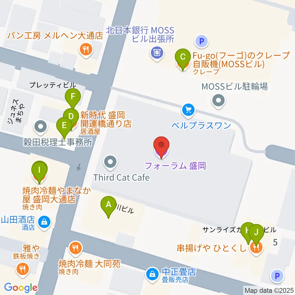 ディスクノート盛岡周辺のファミレス・ファーストフード一覧地図