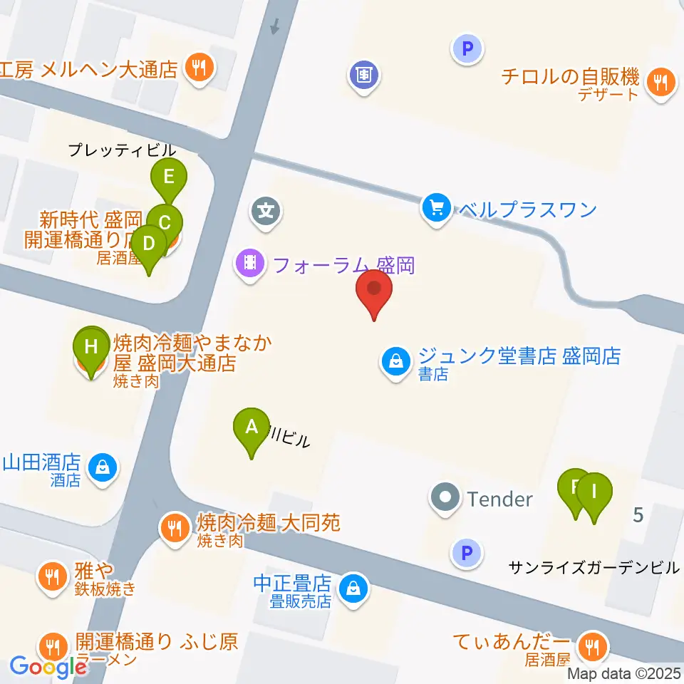 ディスクノート盛岡周辺のファミレス・ファーストフード一覧地図