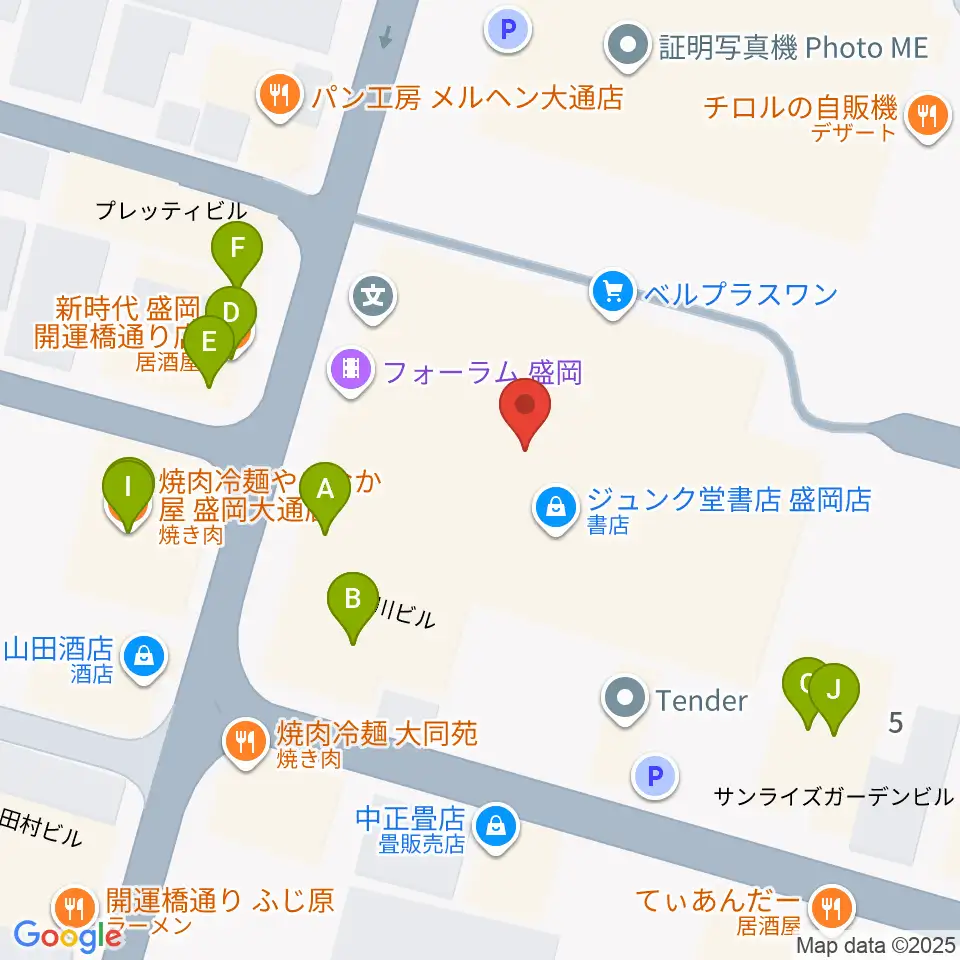 ディスクノート盛岡周辺のファミレス・ファーストフード一覧地図