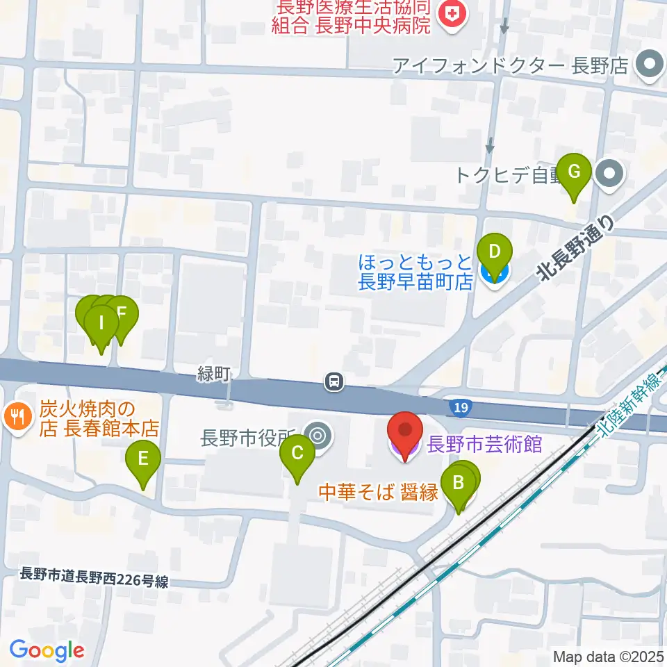 長野市芸術館周辺のファミレス・ファーストフード一覧地図