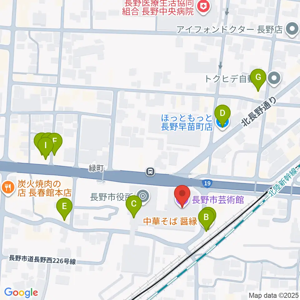 長野市芸術館周辺のファミレス・ファーストフード一覧地図