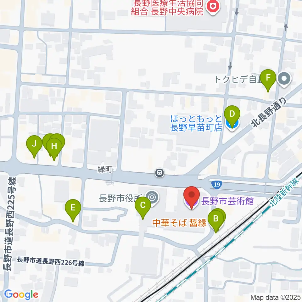 長野市芸術館周辺のファミレス・ファーストフード一覧地図