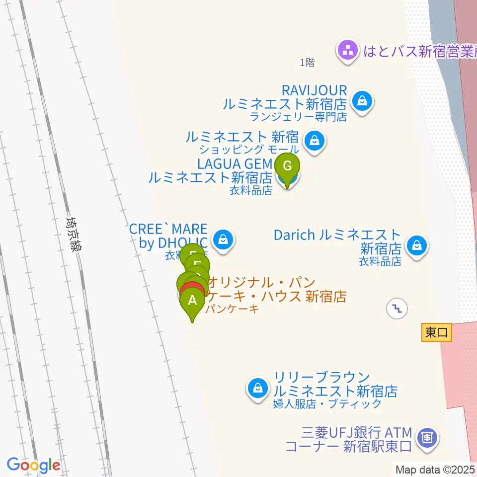 HMV＆BOOKS SPOT SHINJUKU周辺のファミレス・ファーストフード一覧地図