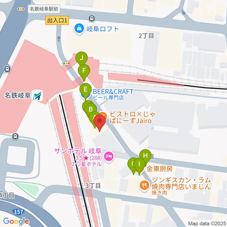 バナナレコード岐阜店周辺のファミレス・ファーストフード一覧地図