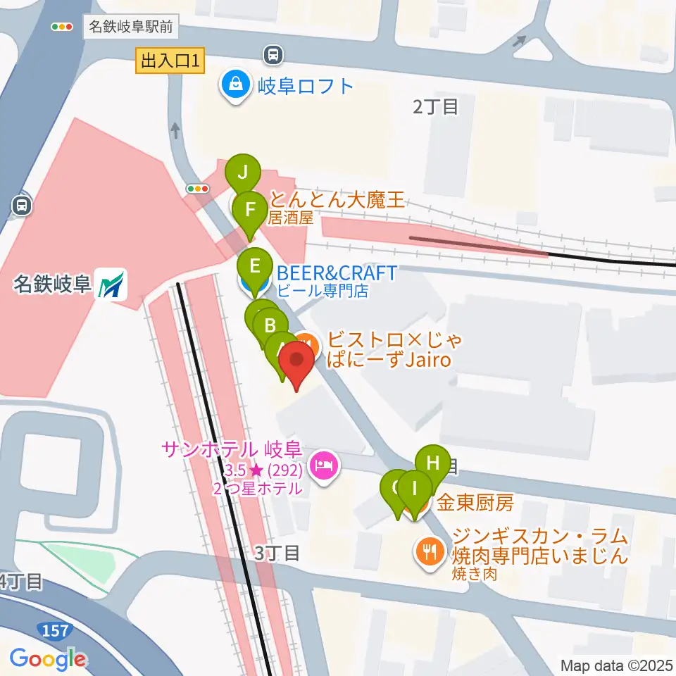 バナナレコード岐阜店周辺のファミレス・ファーストフード一覧地図