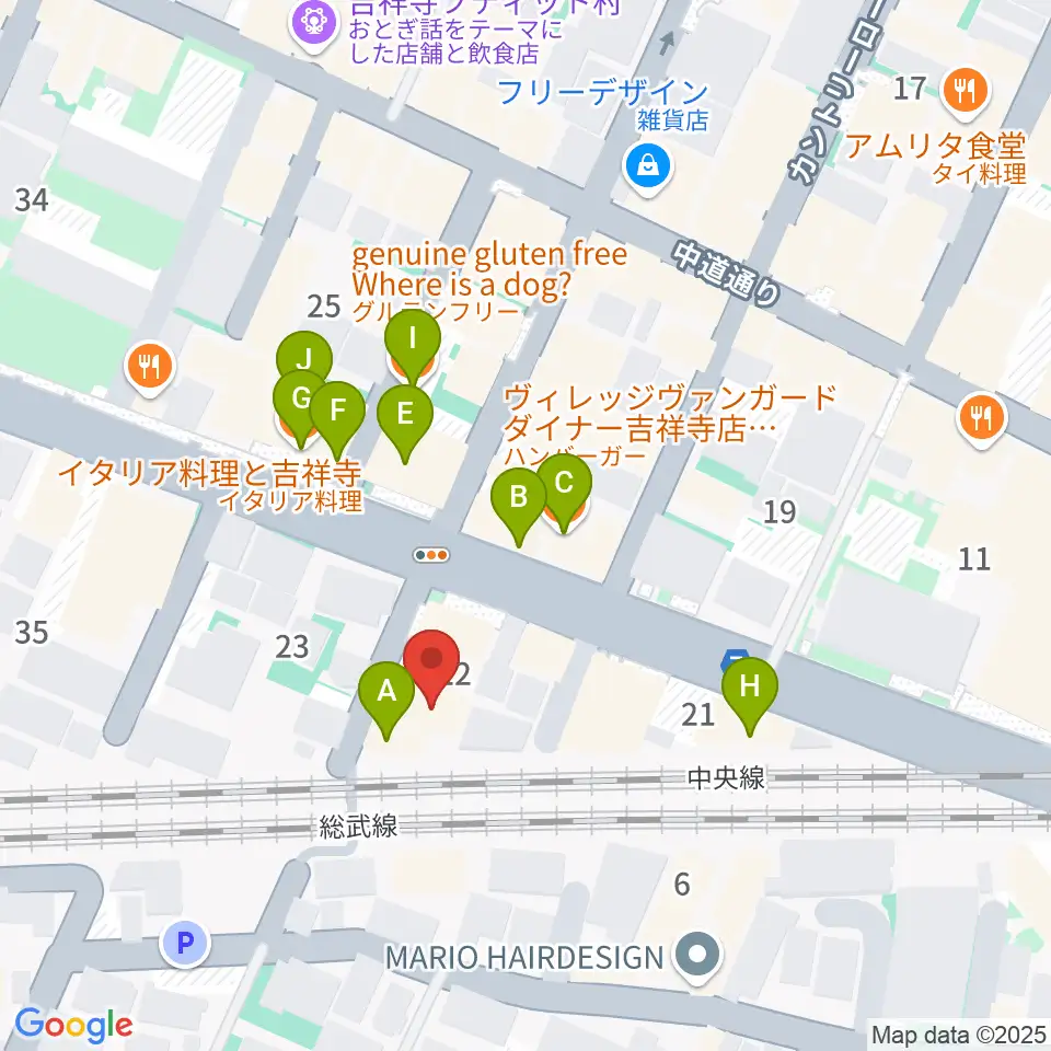ココナッツディスク吉祥寺店周辺のファミレス・ファーストフード一覧地図
