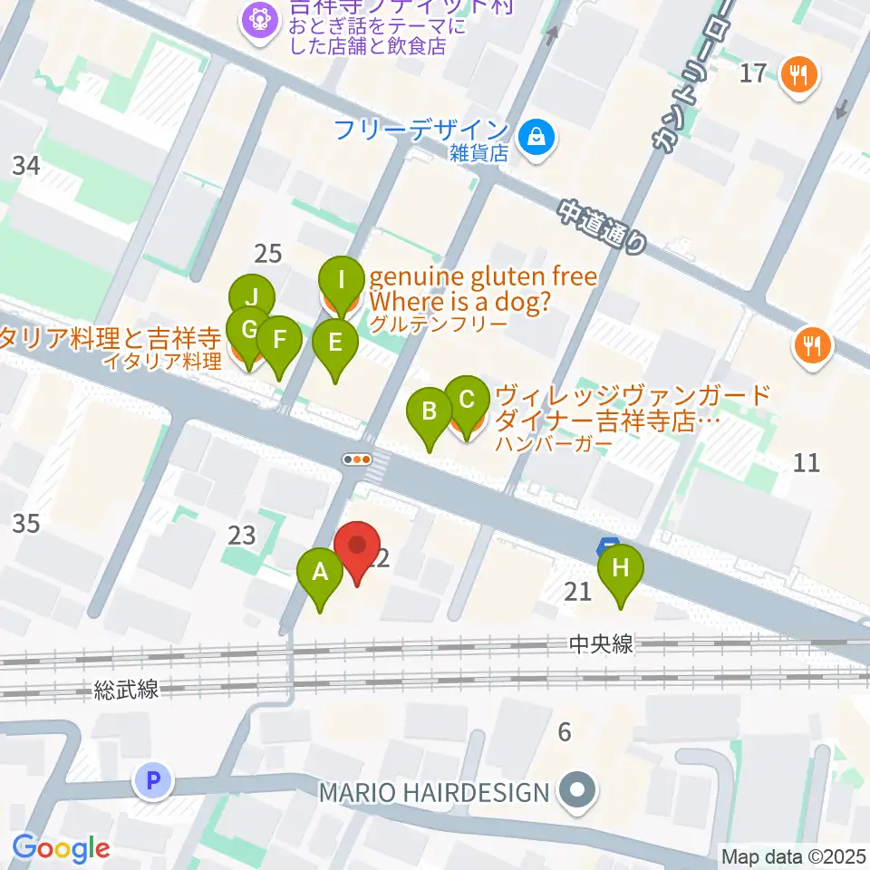 ココナッツディスク吉祥寺店周辺のファミレス・ファーストフード一覧地図