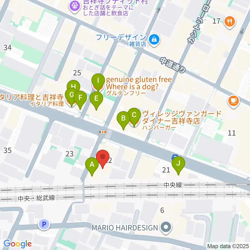ココナッツディスク吉祥寺店周辺のファミレス・ファーストフード一覧地図