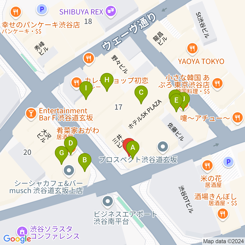 渋谷GUILTY周辺のファミレス・ファーストフード一覧地図