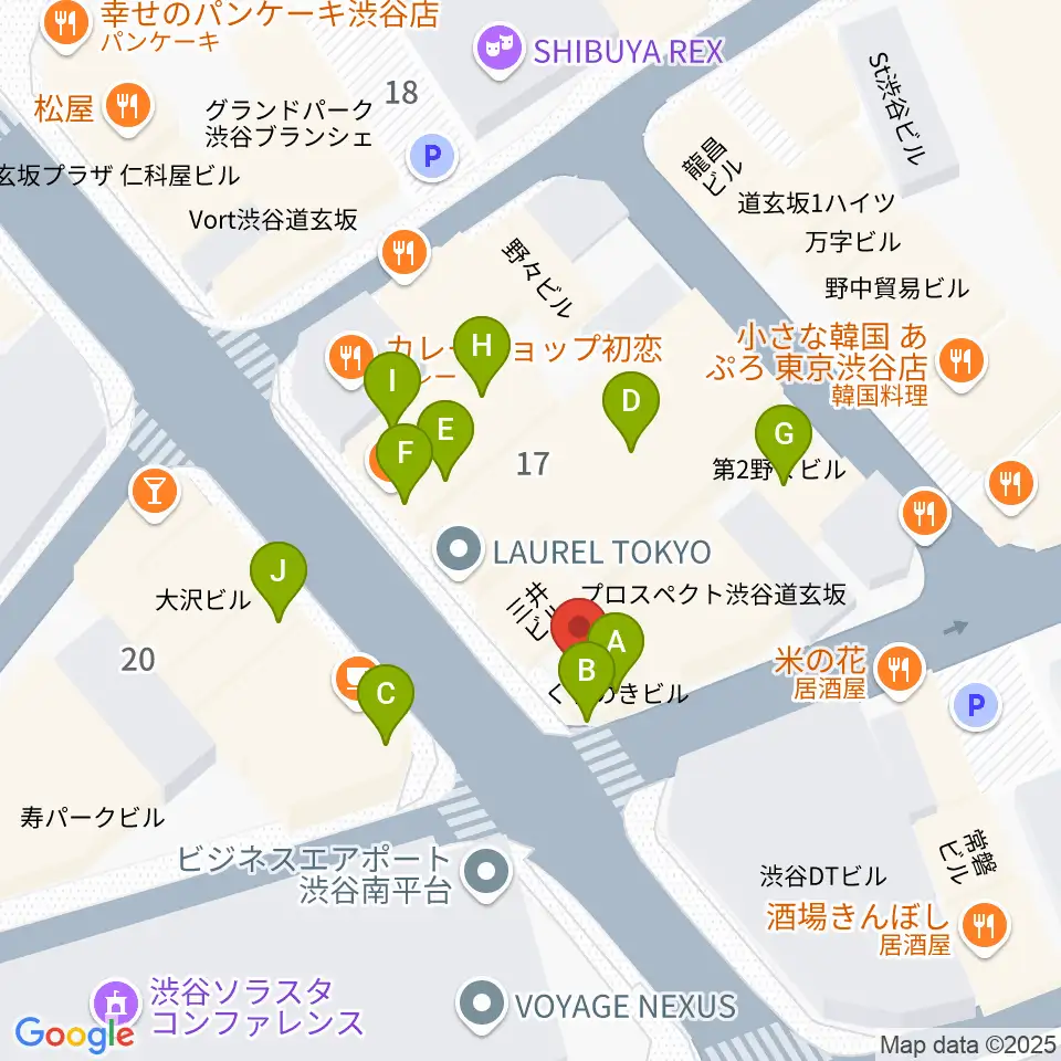 渋谷GUILTY周辺のファミレス・ファーストフード一覧地図
