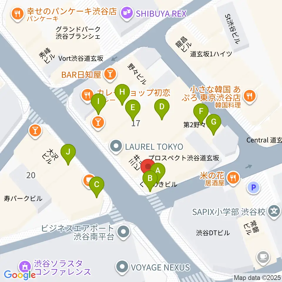 渋谷GUILTY周辺のファミレス・ファーストフード一覧地図