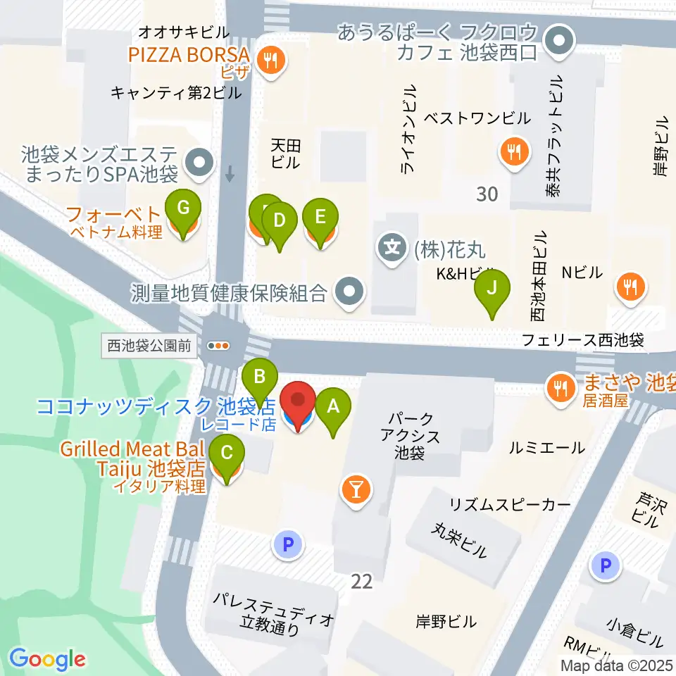 ココナッツディスク池袋店周辺のファミレス・ファーストフード一覧地図